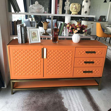 gold-orange furniture Light luxury sideboard Hardware Italian style artificial leather art storage cabinet - Gustobene