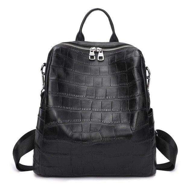 ZENCY Large 100% Soft Natural Italian Genuine Leather Full Grain Leather Women Backpack Ladies Coffee Cowhide Calfskin Backpacks - Gustobene