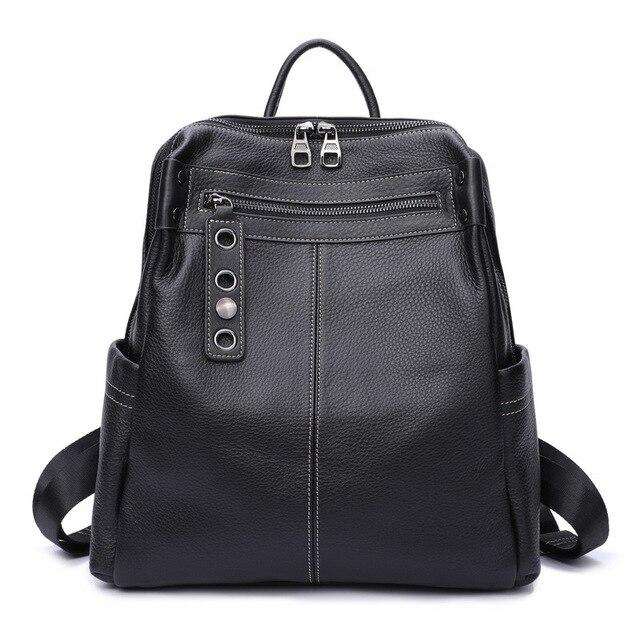 Aodux Soft Calfskin Italian 100% Genuine Leather Yak Skin Shoulder Women Backpack Female Lady Coffee Black Cowhide Bag Backpacks - Gustobene