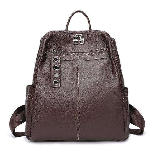 Aodux Soft Calfskin Italian 100% Genuine Leather Yak Skin Shoulder Women Backpack Female Lady Coffee Black Cowhide Bag Backpacks - Gustobene