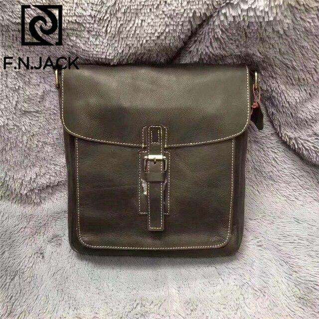 F.N.JACK Italian Handicraft Top Mad Horse and Cowhide Leisure Fashion Men's Slant Bag Genuine Leather Sequined Lock 2019 - Gustobene