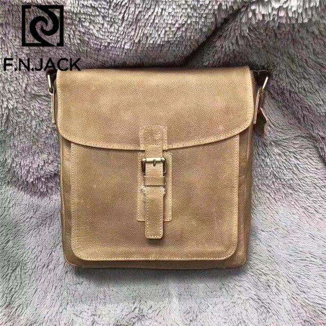 F.N.JACK Italian Handicraft Top Mad Horse and Cowhide Leisure Fashion Men's Slant Bag Genuine Leather Sequined Lock 2019 - Gustobene