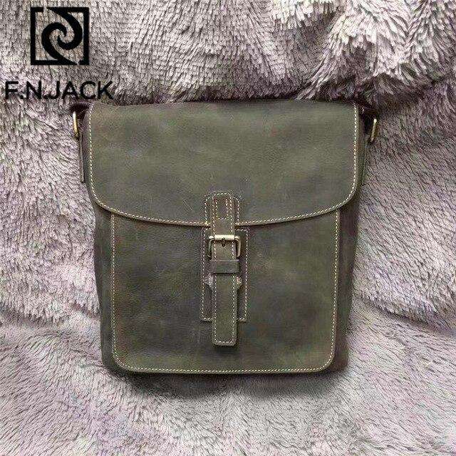 F.N.JACK Italian Handicraft Top Mad Horse and Cowhide Leisure Fashion Men's Slant Bag Genuine Leather Sequined Lock 2019 - Gustobene