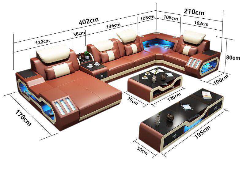LED lights modern sofa set - Gustobene
