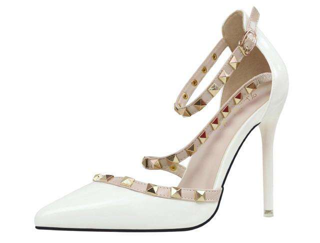 Runway Scarpin Nude High Heels Pointed Toe Rivet Pumps Fashion Brand Women Shoes 2017 Italian Ankle Strap Size 34-39 Stud