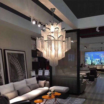 Italian Design Silver Art chandelier Engineering Design Luxury Chain Tassel Aluminum Chain LED Beautiful chandelier Lighting - Gustobene