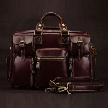 Luxury Genuine Leather Men's Travel Bags Luggage bag Big Men Leather Duffle Bags weekend bag overnight large tote Handbag M038# - Gustobene