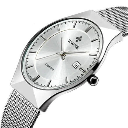 Men's Quartz Watch with Calendar and Mesh Strap