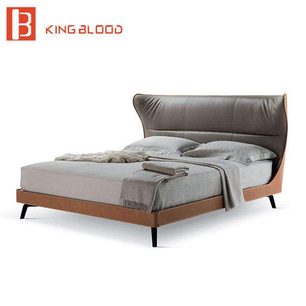 Italian designer leather king queen size bed frame design metal leg square bed for bedroom furniture - Gustobene