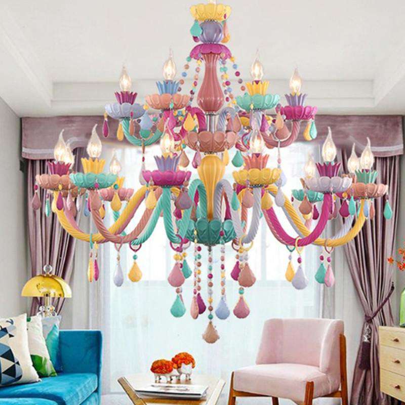 Multi color chandelier for Children room Bedroom Nursery kids chandelier lighting K9 crystal italian crystal chandeliers fixture - Gustobene