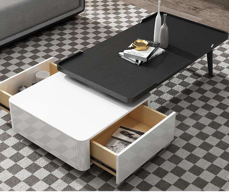 Modern combination tea table Italian simple square high and low tea table modern paint living room small table small apartment. - Gustobene