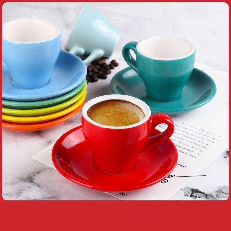80ml Espresso Mug Italian Simplicity Color Ceramic Small Capacity Cup And Saucer Set Household Restaurant Coffee Cups With Spoon - Gustobene