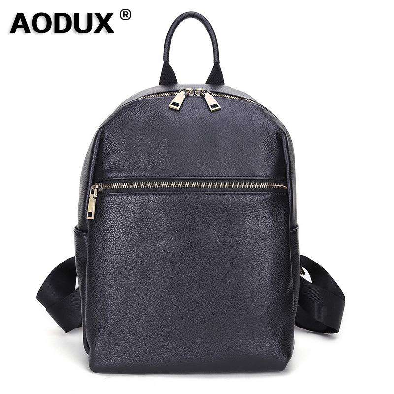AODUX Italian 100% Genuine Cow Leather Calfskin Women School Backpack Top Layer Cow Leather Female Shoulder Bag Ladies Backpacks - Gustobene