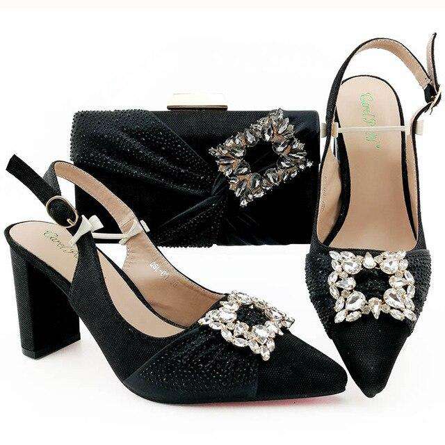 Gold New Design African Women Shoes And Bag Sets With Rhinestones Pumps Italian Shoes With Matching Bags For Evening Party - Gustobene