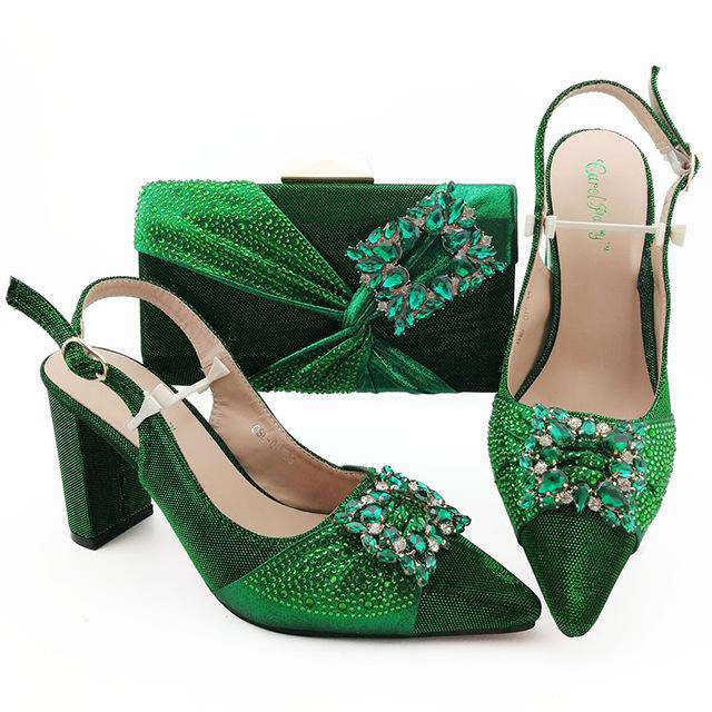 Gold New Design African Women Shoes And Bag Sets With Rhinestones Pumps Italian Shoes With Matching Bags For Evening Party - Gustobene