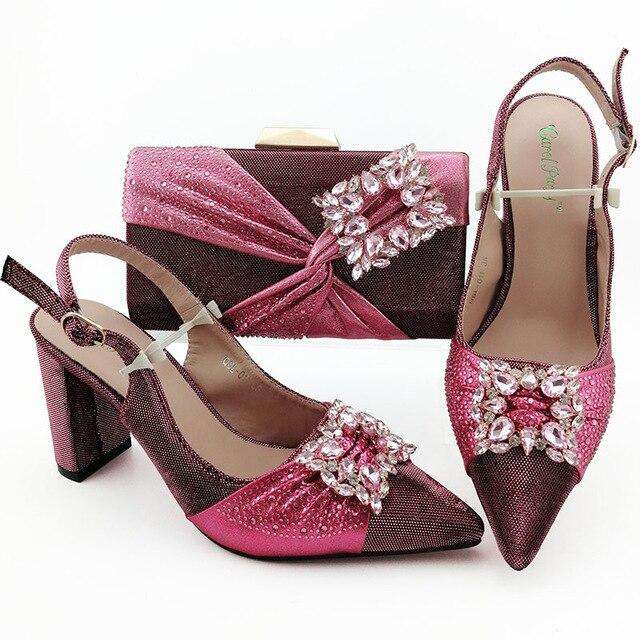 Gold New Design African Women Shoes And Bag Sets With Rhinestones Pumps Italian Shoes With Matching Bags For Evening Party - Gustobene