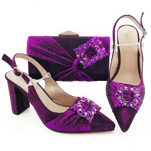 Gold New Design African Women Shoes And Bag Sets With Rhinestones Pumps Italian Shoes With Matching Bags For Evening Party - Gustobene