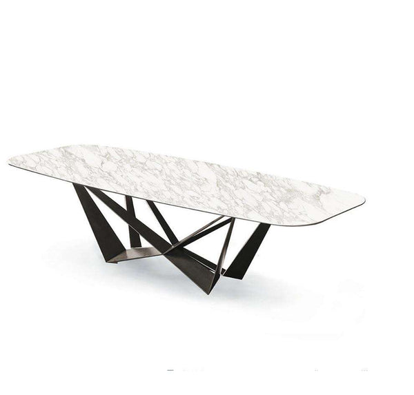 Luxury Italian Marble Top Butterfly Dining Table / Sintered Stone Tabletop - Gustobene