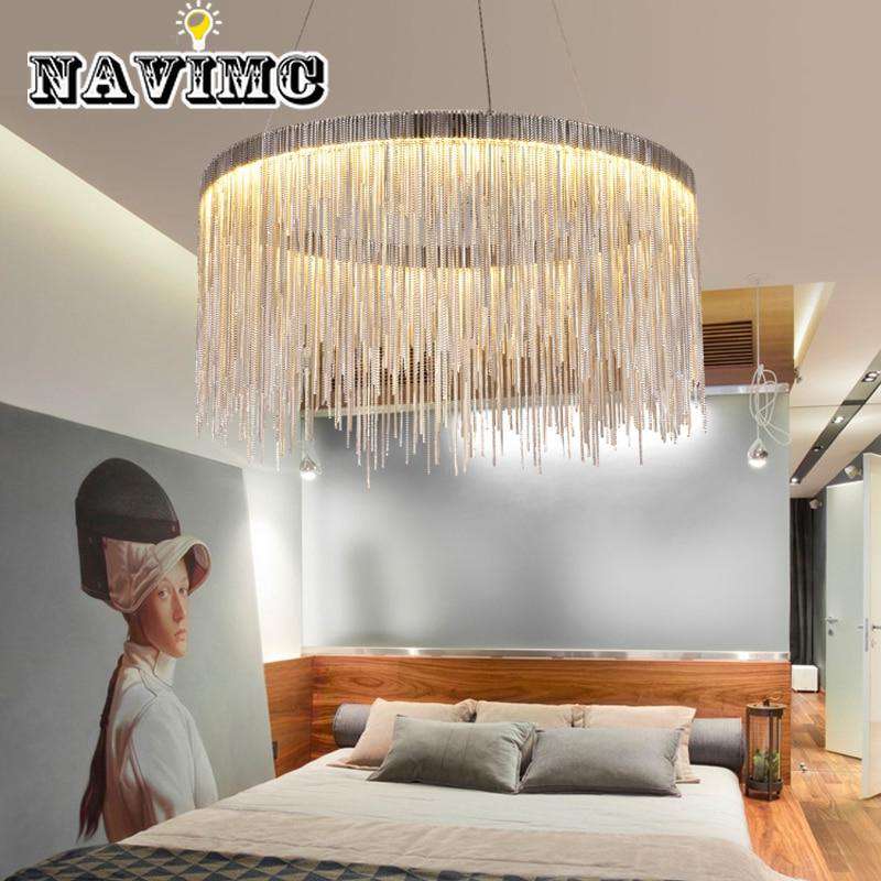 Italian Design Silver Art Chandelier Engineering Luxury Tassel Aluminum Chain LED Beautiful Lighting - Gustobene