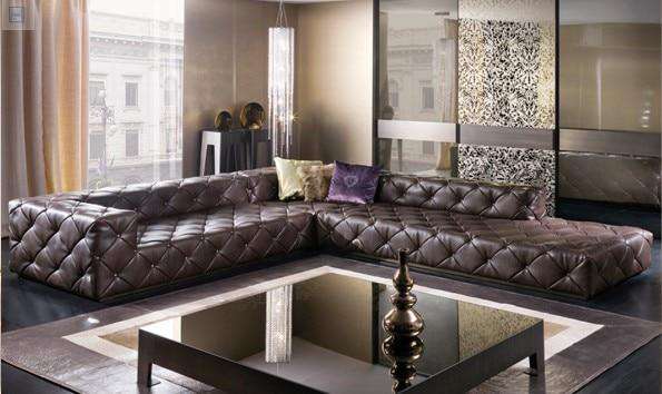 top graded italian genuine leather sofa sectional living room sofa chesterfield sofa L shape with crystal buttons SF314 stock