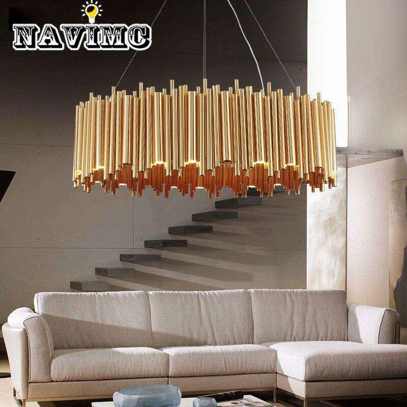 Italian Metal Tube Oval Round Creative Design Chandelier for Restaurant Kitchen Decorative Lighting in Gold Color - Gustobene