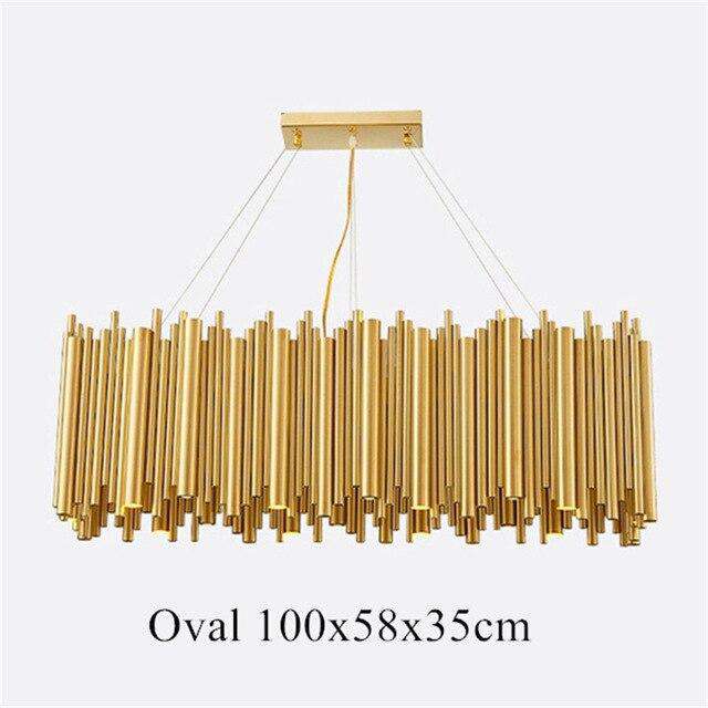 Italian Metal Tube Oval Round Creative Design Chandelier for Restaurant Kitchen Decorative Lighting in Gold Color - Gustobene