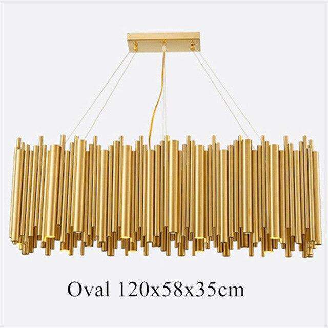 Italian Metal Tube Oval Round Creative Design Chandelier for Restaurant Kitchen Decorative Lighting in Gold Color - Gustobene