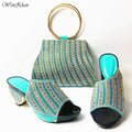 Newest Fashion Italian shoes and bag set wholesale Sky blue color for wedding shoes and matching purse 38-42 WENZHAN 912-30