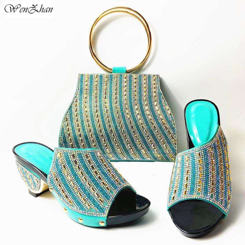 Newest Fashion Italian shoes and bag set wholesale Sky blue color for wedding shoes and matching purse 38-42 WENZHAN 912-30