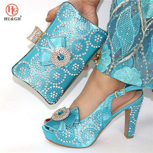 Latest Design Italian Shoes with Matching Bags Set Decorated with Rhinestone African Shoes for Women High Heels Party Pumps