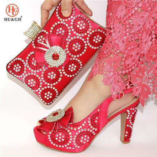 Latest Design Italian Shoes with Matching Bags Set Decorated with Rhinestone African Shoes for Women High Heels Party Pumps