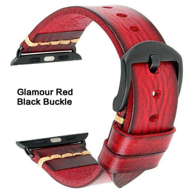 Handmade Italian Cow Leather Strap Watch Band For Apple Watch 44mm 40mm 42mm 38mm Series 5 4 3 2 iWatch Watchbands - Gustobene