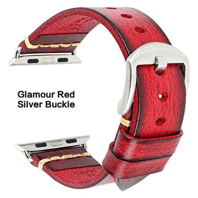 Handmade Italian Cow Leather Strap Watch Band For Apple Watch 44mm 40mm 42mm 38mm Series 5 4 3 2 iWatch Watchbands - Gustobene