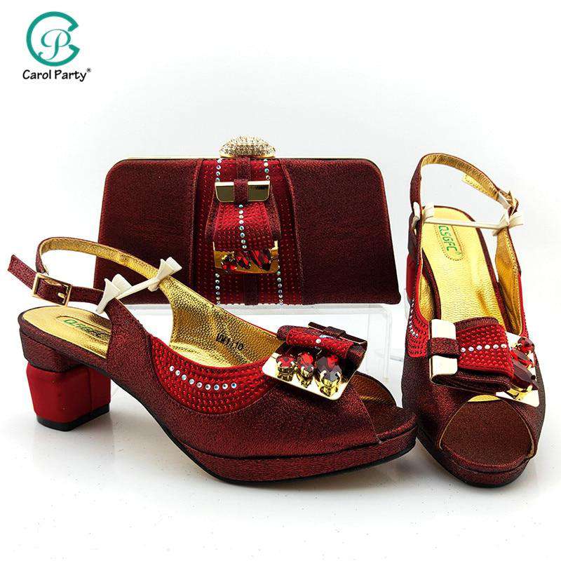 2020 New Arrival Italian design Shoes with Matching Bags for Wedding Wine Color Nigerian Women Wedding Shoes and Bag Set - Gustobene