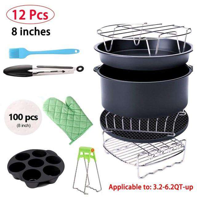 12Pcs High Quality Air Fryer Accessories 8 Inch Fit all Airfryer Suit For 3.2qt to 5.8qt Up Health Fryer Pizza Cooker Kitchen - Gustobene