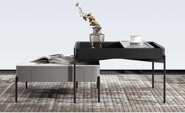 Modern combination tea table Italian simple square high and low tea table modern paint living room small table small apartment. - Gustobene