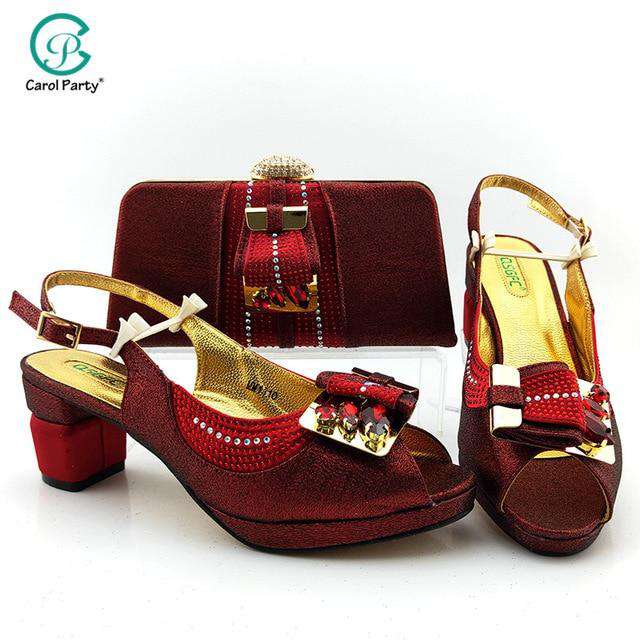 2020 New Arrival Italian design Shoes with Matching Bags for Wedding Wine Color Nigerian Women Wedding Shoes and Bag Set - Gustobene