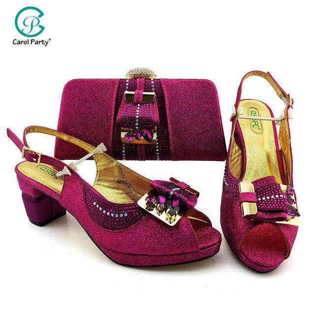 2020 New Arrival Italian design Shoes with Matching Bags for Wedding Wine Color Nigerian Women Wedding Shoes and Bag Set - Gustobene