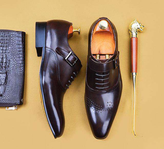 QYFCIOUFU 2019 Mens Italian Dress Shoes Genuine Leather Handmade  Men Monk Shoe Office Formal Wedding Party Mens Oxford Shoes