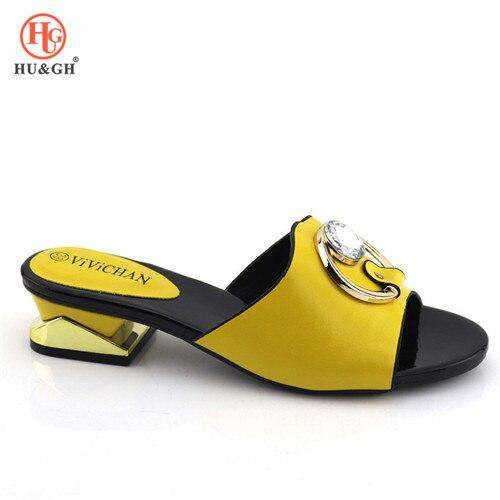 New Arrival Italian Nigerian Party Shoes Without Bag Set Yellow Color Fashion Slipper Wedding African Shoes Not Matching Bag Set