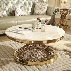 Italian style modern marble coffee table large round luxury living room Nordic stainless steel golden creative center table