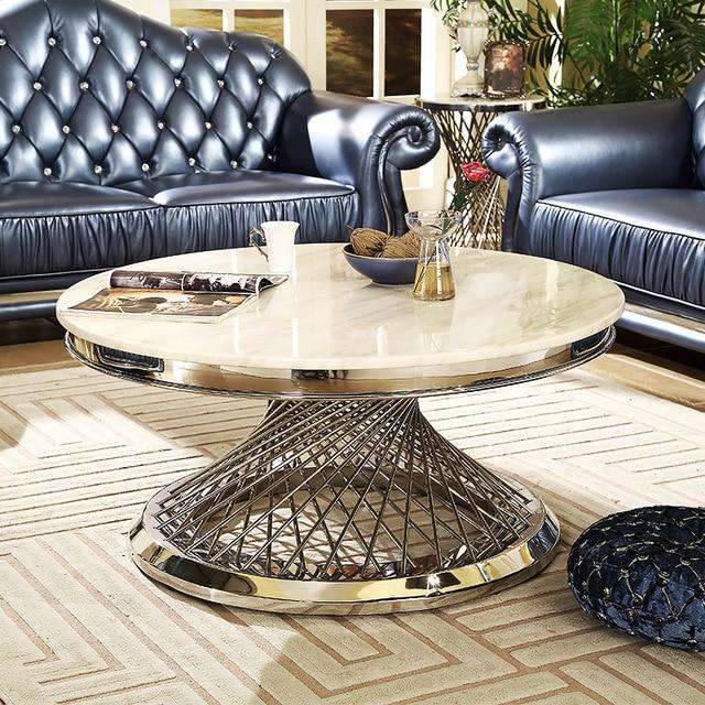 Italian style modern marble coffee table large round luxury living room Nordic stainless steel golden creative center table