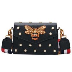 Women's Pearl Bee Leather Handbags Crossbody Bags for Women 2020 Italian Style Luxury Chain Clutch Designer Female Shoulder Bag - Gustobene