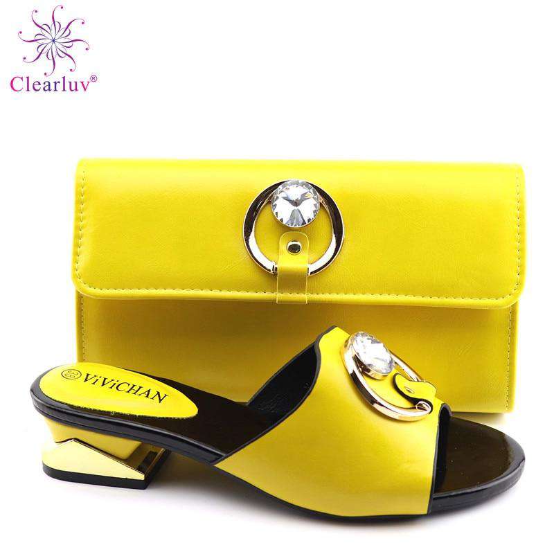 2019 New yellow Matching Shoes and Bag Set In Heels African Shoes and Matching Bags Italian Pumps Matching Shoe and Bag Set - Gustobene