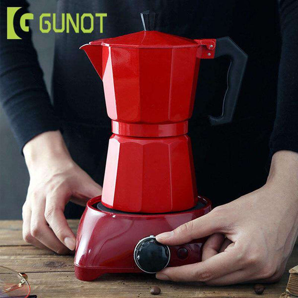 GUNOT Aluminum Moka Pot Maker Matte Textured Coffee Pot Heatable Italian Coffee Maker Espresso Kettle Percolator Kitchen Tools - Gustobene
