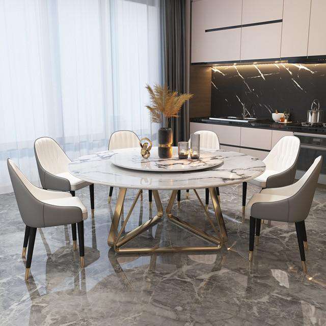 Italian light luxury marble round Nordic dining table with turntable modern minimalist dining table - Gustobene