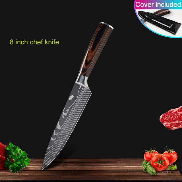 Kitchen knives Set Professional Chef Knives Japanese 7CR17 440C High Carbon Stainless Steel Imitation Damascus Pattern Knife Set
