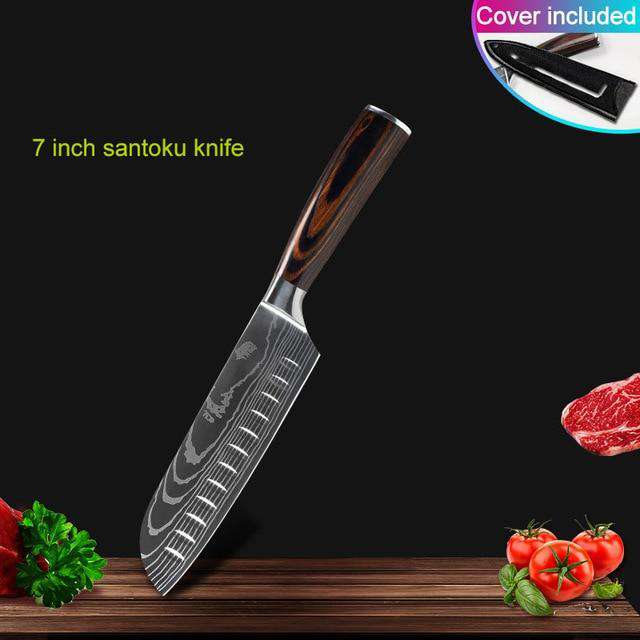 Kitchen knives Set Professional Chef Knives Japanese 7CR17 440C High Carbon Stainless Steel Imitation Damascus Pattern Knife Set