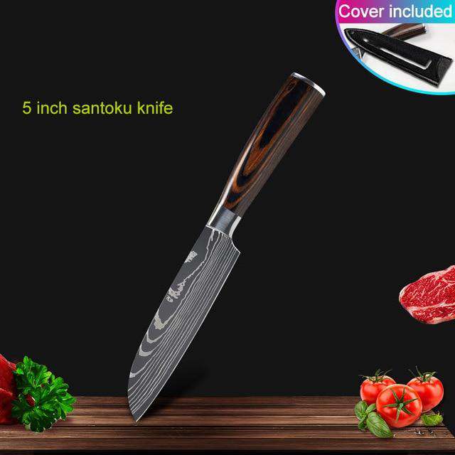 Kitchen knives Set Professional Chef Knives Japanese 7CR17 440C High Carbon Stainless Steel Imitation Damascus Pattern Knife Set