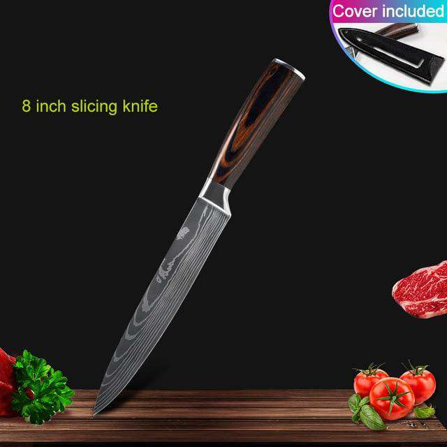 Kitchen knives Set Professional Chef Knives Japanese 7CR17 440C High Carbon Stainless Steel Imitation Damascus Pattern Knife Set
